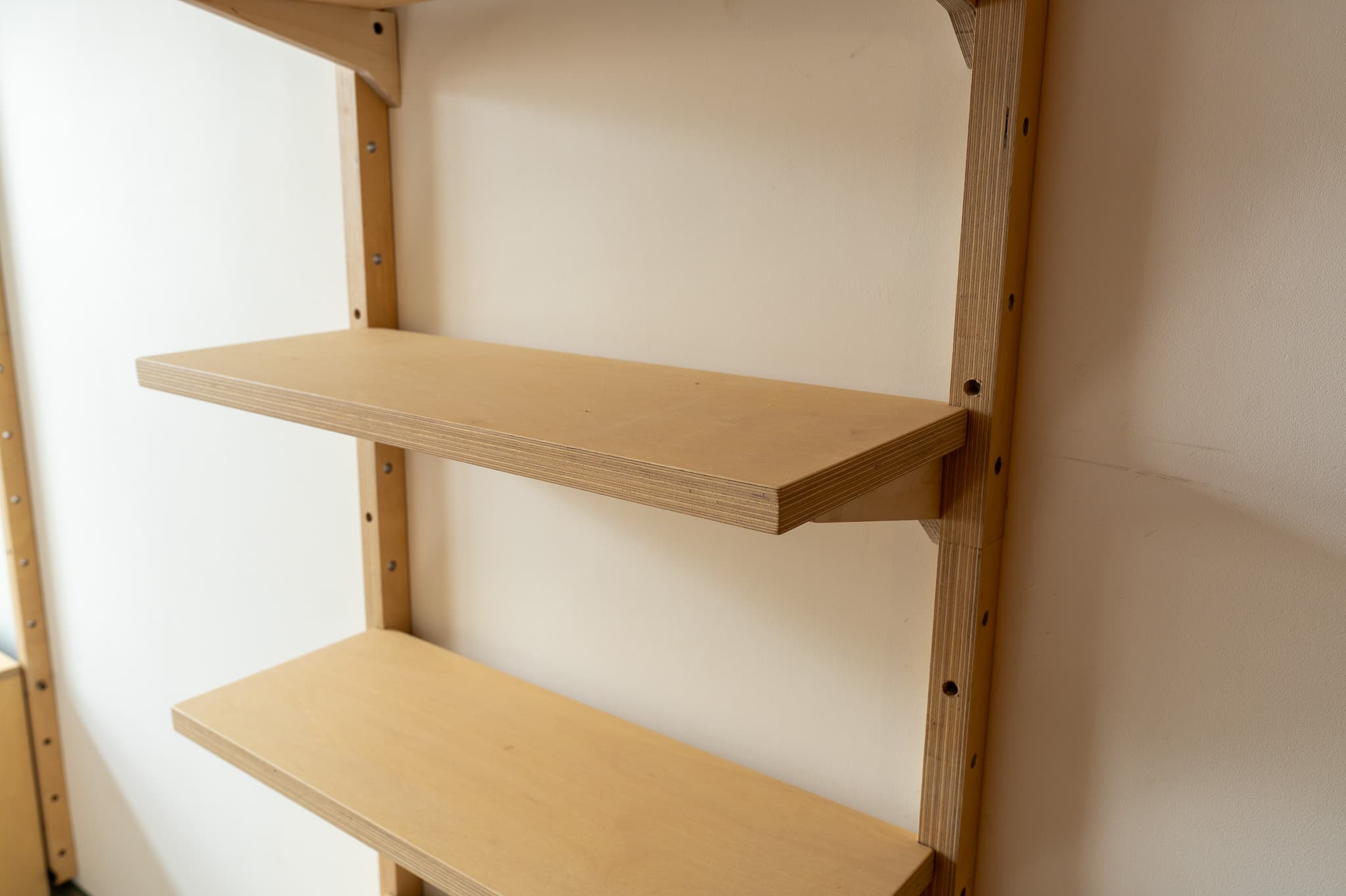 Finished plywood shelf showing the layered edge and surface